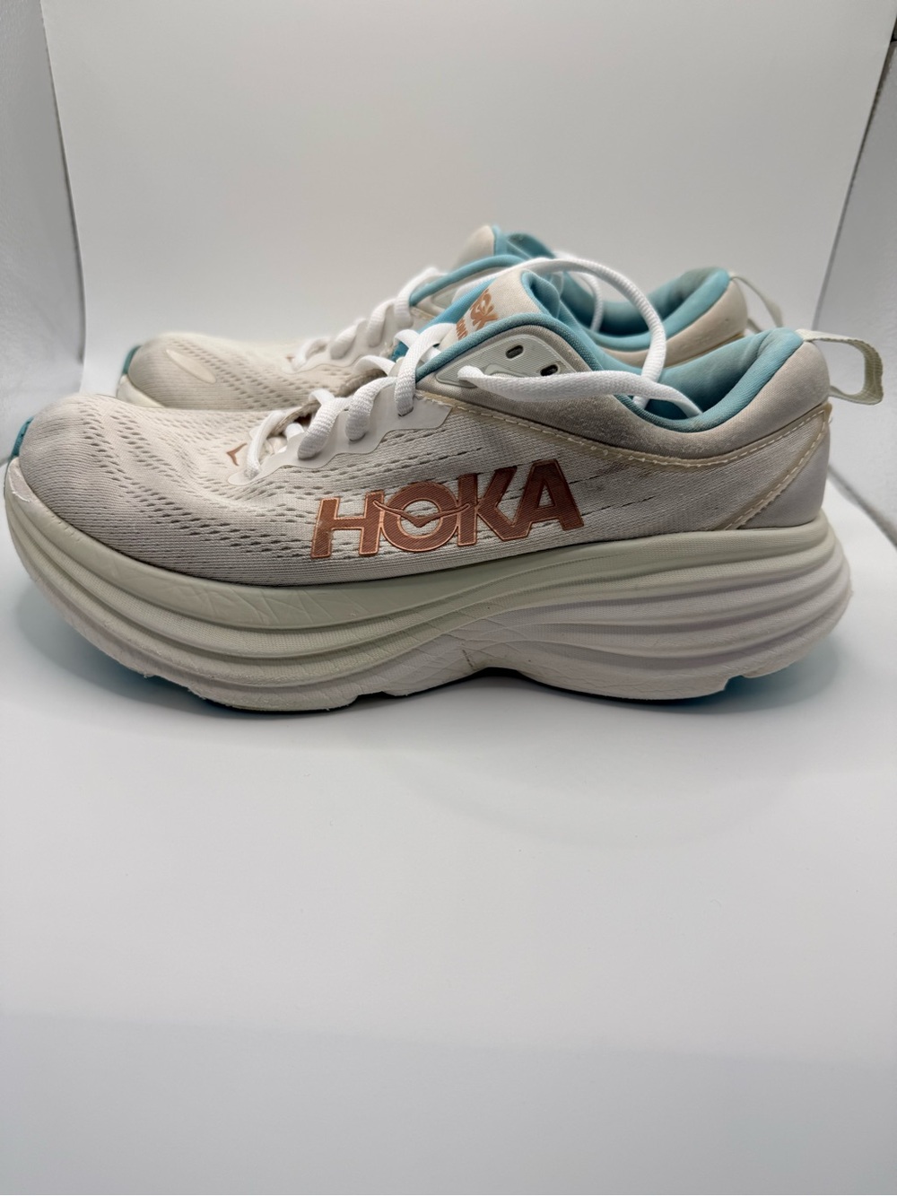 HOKA Bondi 8 Rose Gold White Womens‎ Running Walking Athletic Sneakers Size 8.5 - Picture 16 of 16